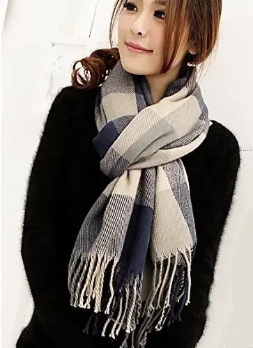 Wander Agio Women's Fashion Long Shawl Big Grid Winter Warm Lattice Large Scarf - 2