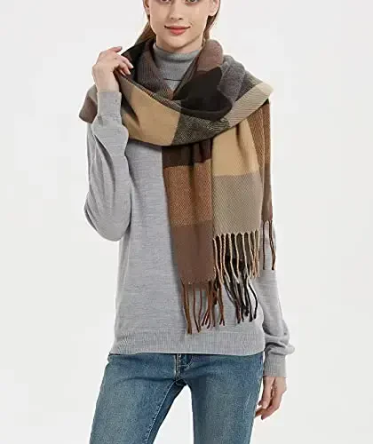 Wander Agio Women's Fashion Long Shawl Big Grid Winter Warm Lattice Large Scarf - 5
