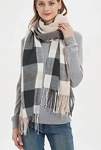 Wander Agio Women's Fashion Long Shawl Big Grid Winter Warm Lattice Large Scarf - 5