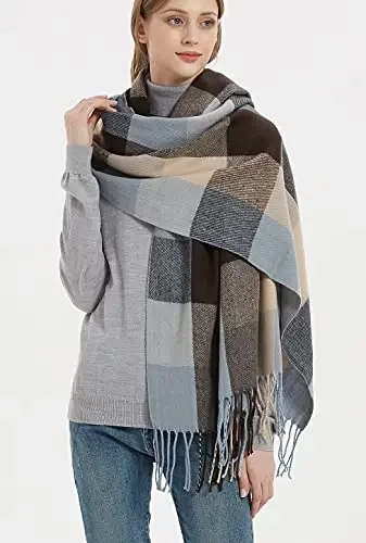 Wander Agio Women's Fashion Long Shawl Big Grid Winter Warm Lattice Large Scarf - 2