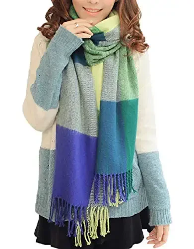 Wander Agio Women's Fashion Long Shawl Big Grid Winter Warm Lattice Large Scarf 