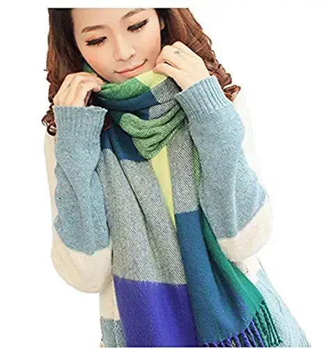Wander Agio Women's Fashion Long Shawl Big Grid Winter Warm Lattice Large Scarf - WANDER (1)
