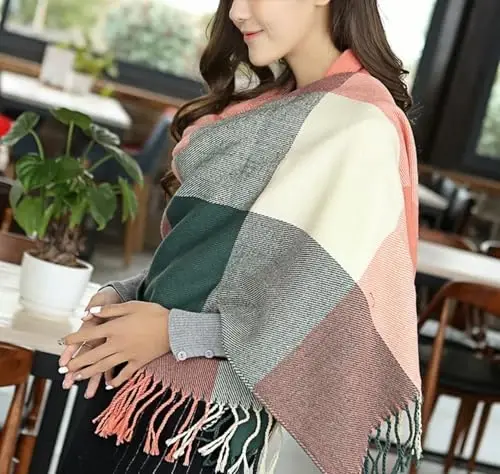 Wander Agio Women's Fashion Long Shawl Big Grid Winter Warm Lattice Large Scarf - 2