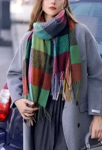 Wander Agio Women's Fashion Scarves Long CasModazoneere Like Shawl Winter Warm Knit Large Tassel Plaid Scarf - 2