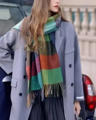 Wander Agio Women's Fashion Scarves Long CasModazoneere Like Shawl Winter Warm Knit Large Tassel Plaid Scarf - 4