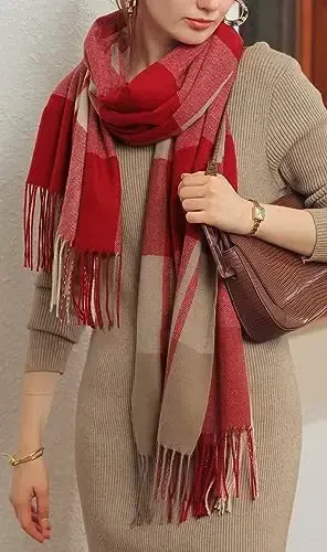 Wander Agio Women's Fashion Scarves Long CasModazoneere Like Shawl Winter Warm Knit Large Tassel Plaid Scarf - 3