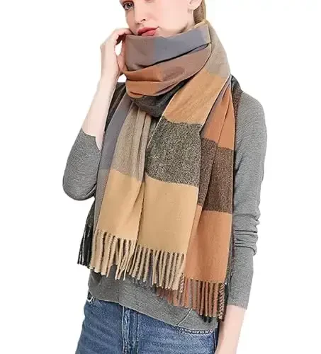 Wander Agio Women's Fashion Scarves Long Shawl Winter Thick Warm Knit Large Plaid Scarf - 1