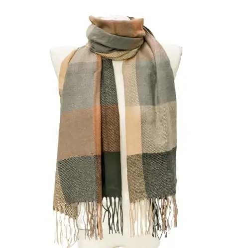 Wander Agio Women's Fashion Scarves Long Shawl Winter Thick Warm Knit Large Plaid Scarf - 3