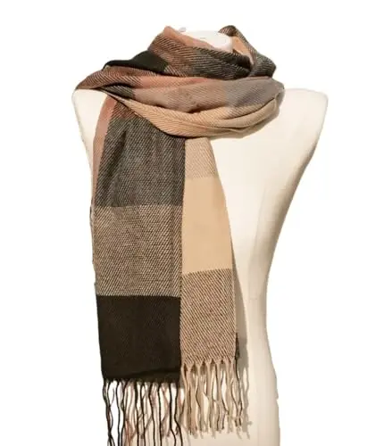 Wander Agio Women's Fashion Scarves Long Shawl Winter Thick Warm Knit Large Plaid Scarf - 4