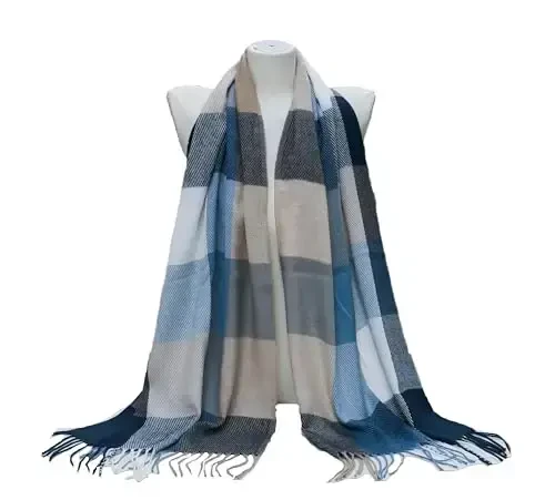 Wander Agio Women's Fashion Scarves Long Shawl Winter Thick Warm Knit Large Plaid Scarf - 3