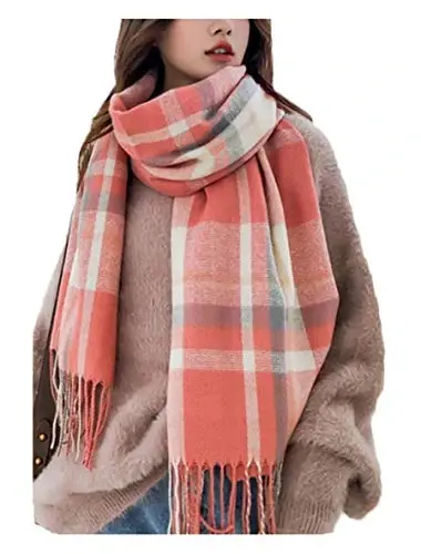 Wander Agio Women's Fashion Scarves Long Shawl Winter Thick Warm Knit Large Plaid Scarf - 1