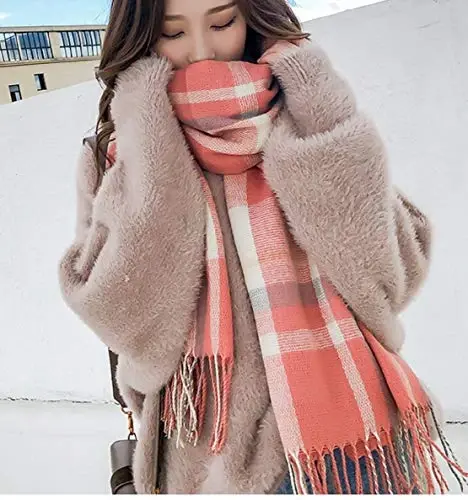 Wander Agio Women's Fashion Scarves Long Shawl Winter Thick Warm Knit Large Plaid Scarf - 2