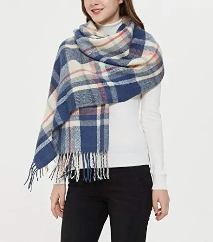 Wander Agio Women's Fashion Long Shawl Big Grid Winter Warm Lattice Large Scarf - 2