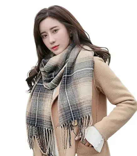 Wander Agio Women's Fashion Long Shawl Big Grid Winter Warm Lattice Large Scarf 