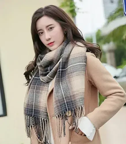 Wander Agio Women's Fashion Long Shawl Big Grid Winter Warm Lattice Large Scarf - 3