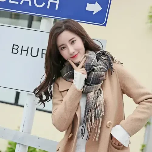 Wander Agio Women's Fashion Long Shawl Big Grid Winter Warm Lattice Large Scarf - 4