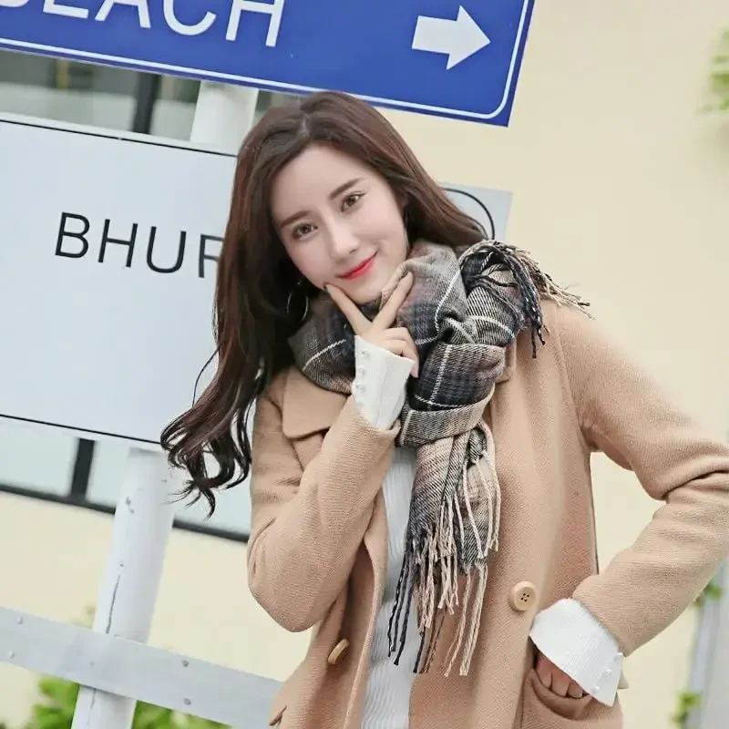 Wander Agio Women's Fashion Long Shawl Big Grid Winter Warm Lattice Large Scarf - 4