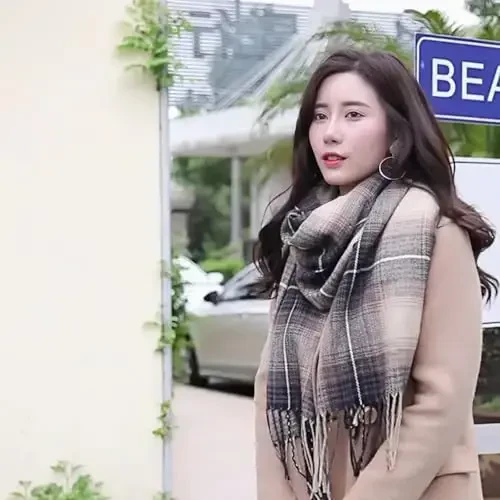 Wander Agio Women's Fashion Long Shawl Big Grid Winter Warm Lattice Large Scarf - 5