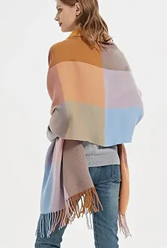 Wander Agio Women's Fashion Long Shawl Big Grid Winter Warm Lattice Large Scarf - 3