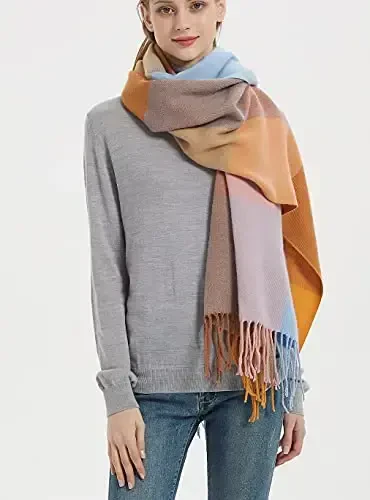 Wander Agio Women's Fashion Long Shawl Big Grid Winter Warm Lattice Large Scarf - 4