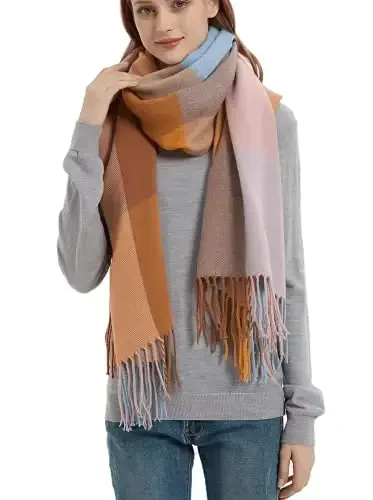 Wander Agio Women's Fashion Long Shawl Big Grid Winter Warm Lattice Large Scarf - 5