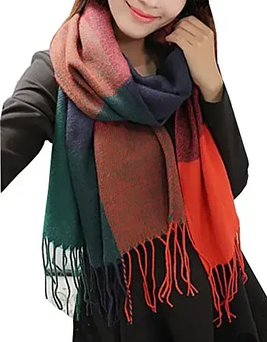 Wander Agio Women's Fashion Long Shawl Big Grid Winter Warm Lattice Large Scarf - 2