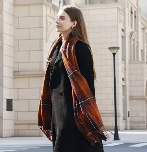 Wander Agio Women's Fashion Long Shawl Big Grid Winter Warm Lattice Large Scarf - 3