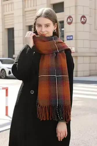 Wander Agio Women's Fashion Long Shawl Big Grid Winter Warm Lattice Large Scarf - 5