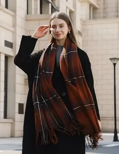 Wander Agio Women's Fashion Long Shawl Big Grid Winter Warm Lattice Large Scarf - 6