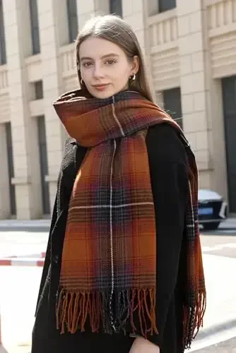 Wander Agio Women's Fashion Long Shawl Big Grid Winter Warm Lattice Large Scarf - 7