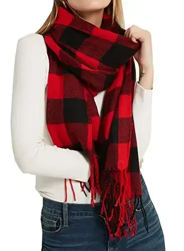 Wander Agio Women's Fashion Long Shawl Big Grid Winter Warm Lattice Large Scarf 