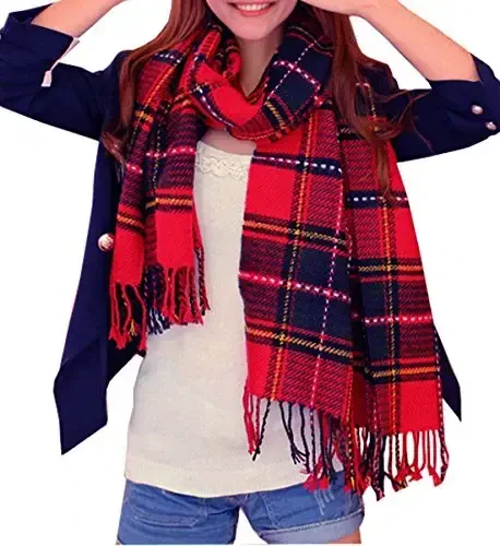Wander Agio Women's Fashion Long Shawl Big Grid Winter Warm Lattice Large Scarf - WANDER