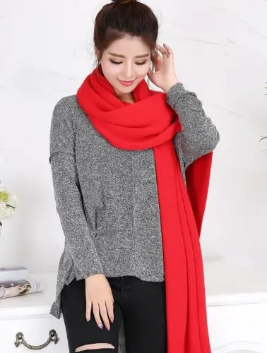 Wander Agio Women's Warm Scarves Long Shawl Winter Warm Large Scarf Pure Color - 6