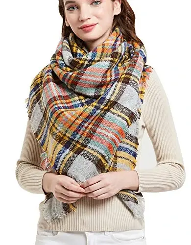 Wander Agio Womens Warm Blanket Scarf Square Winter Shawls Large Infinity Scarves Stripe Plaid Scarf 