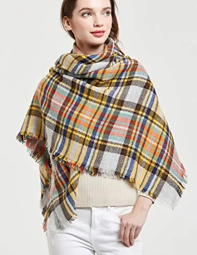 Wander Agio Womens Warm Blanket Scarf Square Winter Shawls Large Infinity Scarves Stripe Plaid Scarf - 2