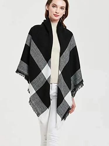 Wander Agio Womens Warm Blanket Scarf Square Winter Shawls Large Infinity Scarves Stripe Plaid Scarf - 2