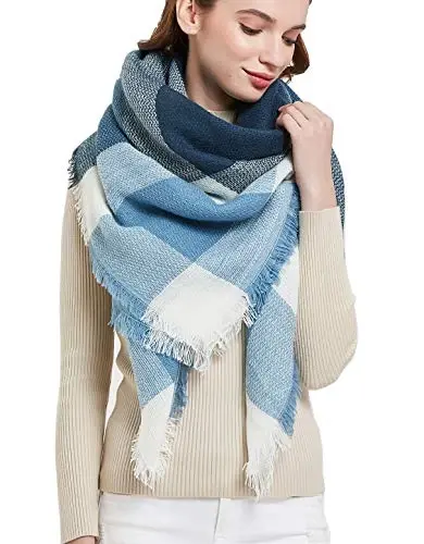 Wander Agio Womens Warm Blanket Scarf Square Winter Shawls Large Infinity Scarves Stripe Plaid Scarf 