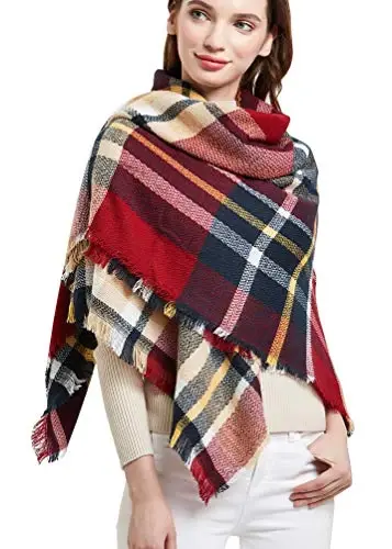 Wander Agio Womens Warm Blanket Scarf Square Winter Shawls Large Infinity Scarves Stripe Plaid Scarf - 1