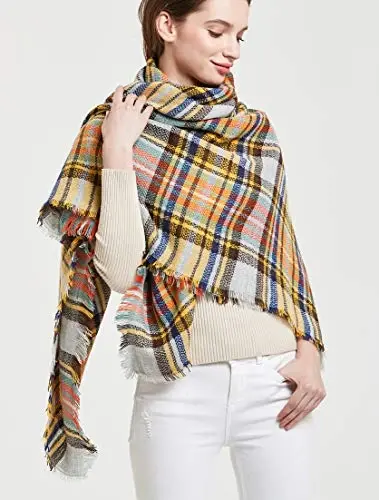 Wander Agio Womens Warm Blanket Scarf Square Winter Shawls Large Infinity Scarves Stripe Plaid Scarf - 4