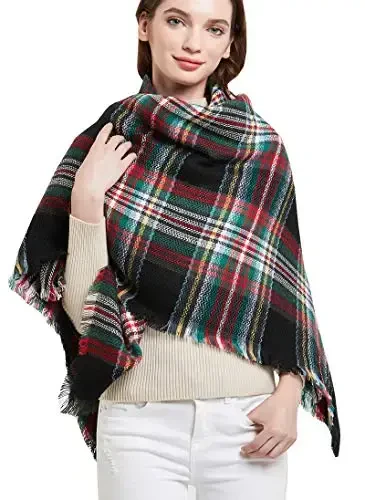 Wander Agio Womens Warm Blanket Scarf Square Winter Shawls Large Infinity Scarves Stripe Plaid Scarf - 1
