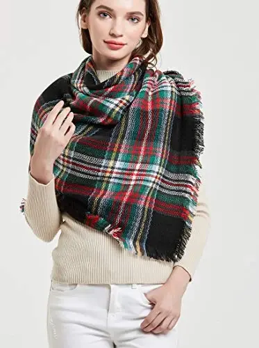Wander Agio Womens Warm Blanket Scarf Square Winter Shawls Large Infinity Scarves Stripe Plaid Scarf - WANDER (1)