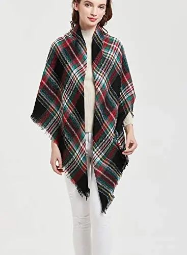 Wander Agio Womens Warm Blanket Scarf Square Winter Shawls Large Infinity Scarves Stripe Plaid Scarf - 3