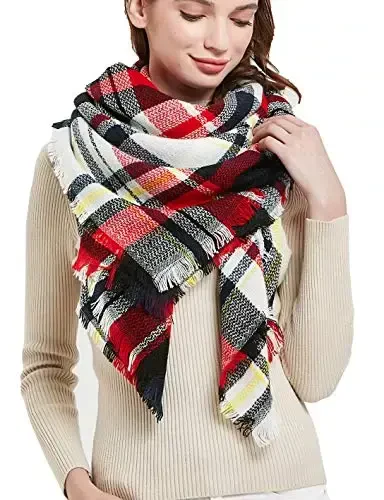 Wander Agio Womens Warm Blanket Scarf Square Winter Shawls Large Infinity Scarves Stripe Plaid Scarf - 1