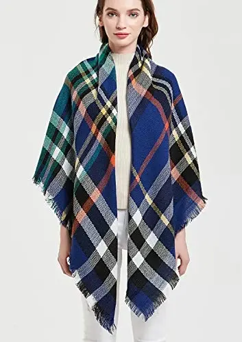 Wander Agio Womens Warm Blanket Scarf Square Winter Shawls Large Infinity Scarves Stripe Plaid Scarf - 3
