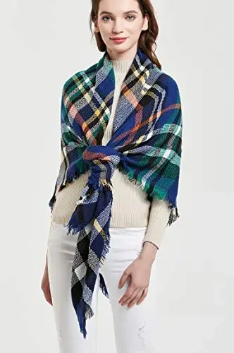 Wander Agio Womens Warm Blanket Scarf Square Winter Shawls Large Infinity Scarves Stripe Plaid Scarf - 4