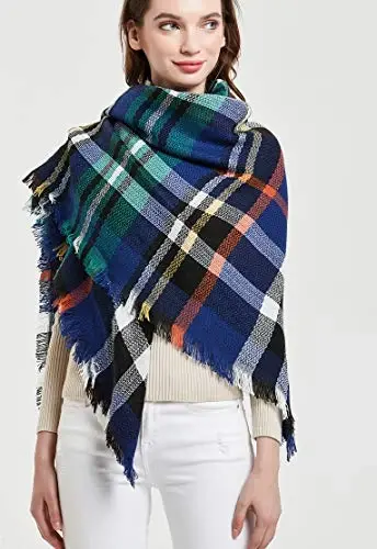 Wander Agio Womens Warm Blanket Scarf Square Winter Shawls Large Infinity Scarves Stripe Plaid Scarf - 5