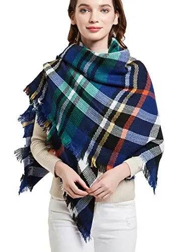 Wander Agio Womens Warm Blanket Scarf Square Winter Shawls Large Infinity Scarves Stripe Plaid Scarf - 1