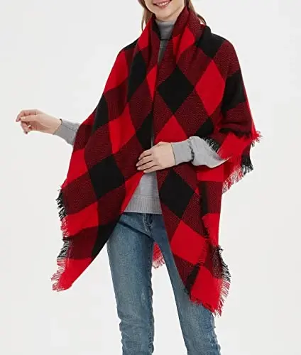 Wander Agio Womens Warm Blanket Scarf Square Winter Shawls Large Infinity Scarves Stripe Plaid Scarf - 3