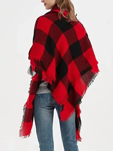 Wander Agio Womens Warm Blanket Scarf Square Winter Shawls Large Infinity Scarves Stripe Plaid Scarf - WANDER (1)
