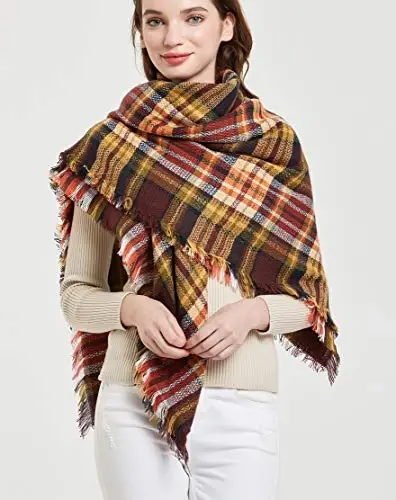 Wander Agio Womens Warm Blanket Scarf Square Winter Shawls Large Infinity Scarves Stripe Plaid Scarf - WANDER (1)